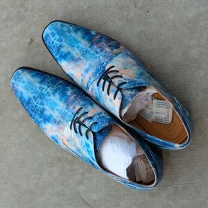 Thatcher Finch Men's Blue Colored Marbled‎ Luxury Dress Shoes Size 12